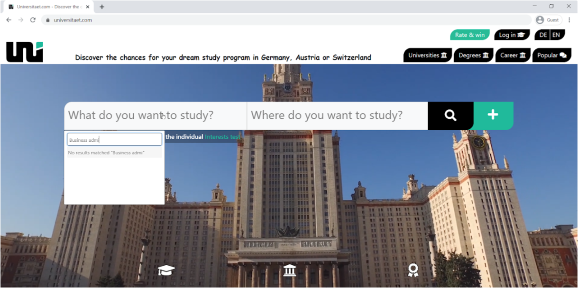 Search function on the home page